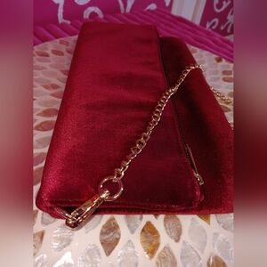 Elegant Red Velvet Clutch with Gold Chain